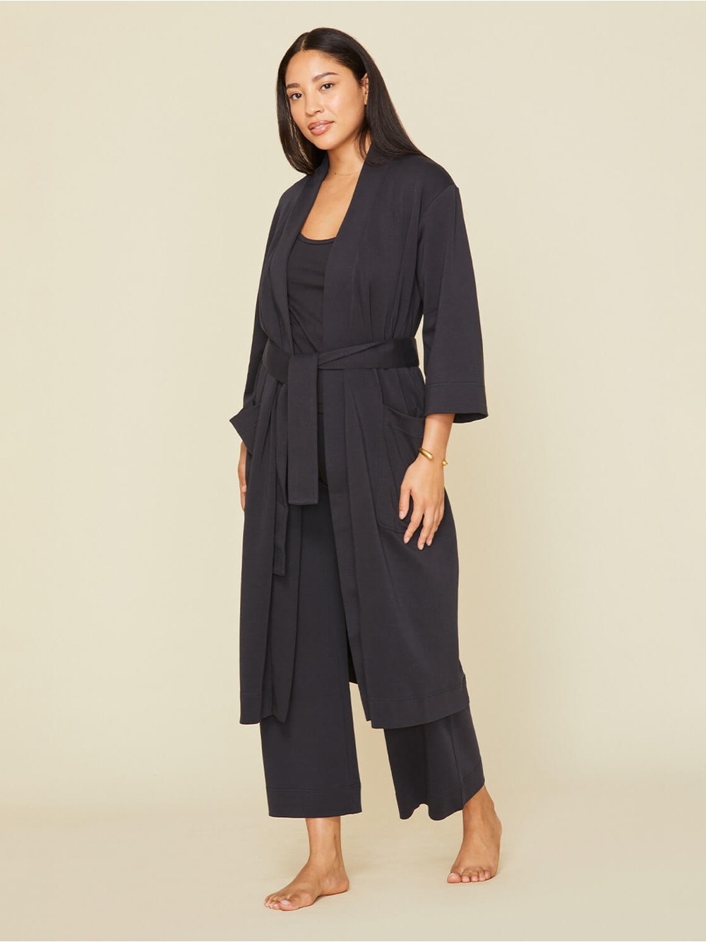 Subset organic cotton unisex essential graphite Tie-Waist Long Robe XS/S NWOT